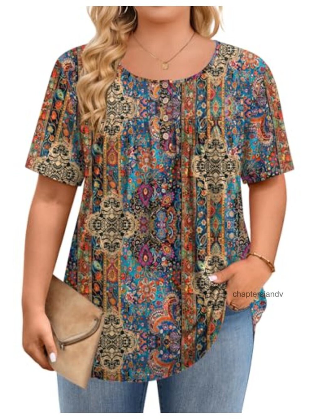 Plus Size Short Sleeve Tunic Top Women's Stretch Dressy Casual Blouse